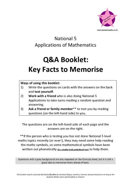 Front cover of the N5 Applications of Maths booklet